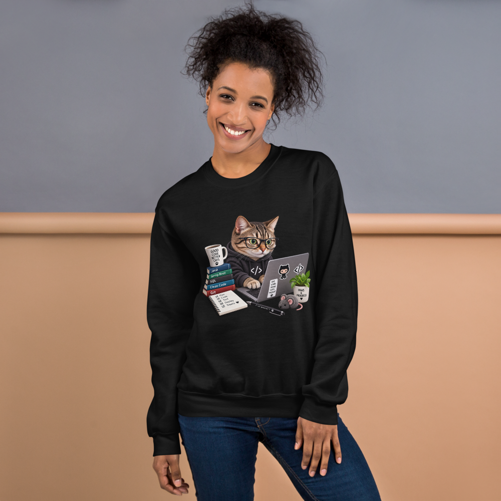 Engineer Cat Sweatshirt · Unisex / Black / S